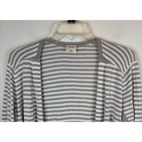 SOMA Open Front Long Cardigan Duster Women Medium Gray Stripe Lightweight Preppy - Picture 5 of 9